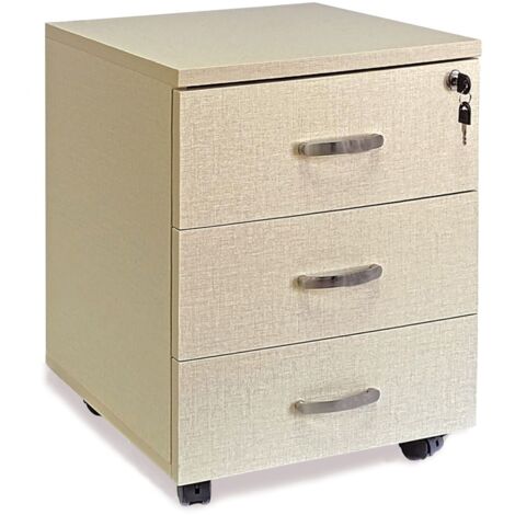 Marvin Cassettiera Ufficio In Legno Chiave Sicurezza Con Ruote Per Scrivania Tavolo 3 Cassetti Ripiani Beige Tramato