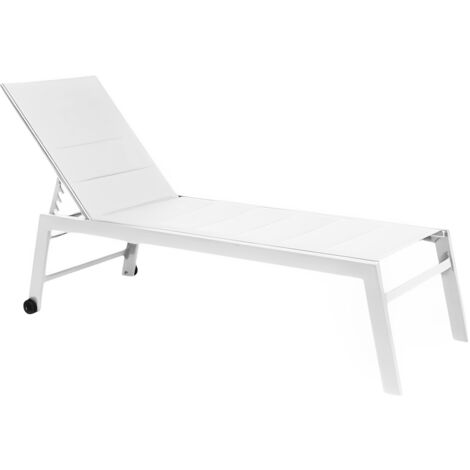 Marvin Lettino Prendisole STRETCH in Alluminio con Schienale Reclinabile 5 Posizioni, Textilene Imbottito, 2 Ruote per Esterno, Giardino, Terrazza Bianco