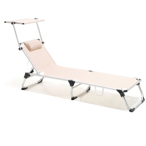 Marvin Lettino Prendisole Sun Pieghevole Reclinabile Leggero Alluminio Cuscino Imbottito e Tettuccio Regolabile da Giardino Mare Piscina Campeggio Ecrù
