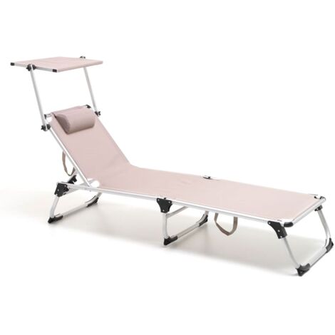 Marvin Lettino Prendisole Sun Pieghevole Reclinabile Leggero Alluminio Cuscino Imbottito e Tettuccio Regolabile da Giardino Mare Piscina Campeggio Tortora