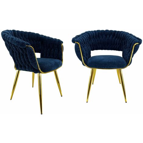 Marvin Poltrona Mavi In Velluto Intrecciato Con Gambe In Metallo Dorate Oro Poltroncina Di Design Seduta Imbottita Ergonomica Per Salotto Soggiorno Camera Elegante Blu - 2 Poltrone