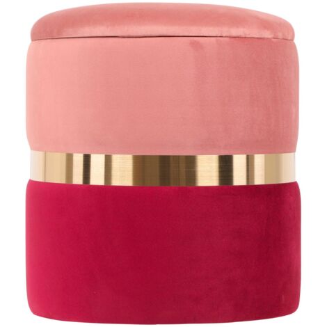 Marvin Pouf In Velluto Poggiapiedi Contenitore JOLENE Sgabello per Casa Soggiorno Camera da Letto Salotto Divano Tavolino Rotondo Poltrona Rosa / Borgogna