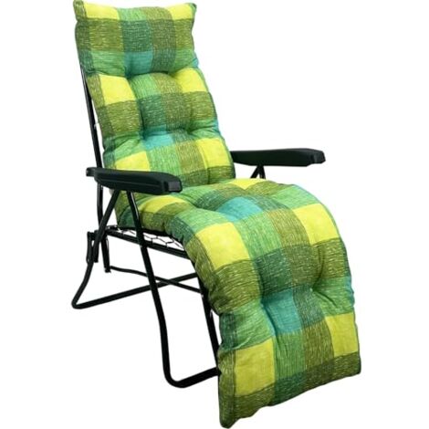 Marvin Sdraio da Giardino con Poggiapiedi Reclinabile Regolabile in 6 Posizioni Flock Poltrona con Cuscino Imbottito 8cm Braccioli Automatica Interno Esterno VERDE QUADRI