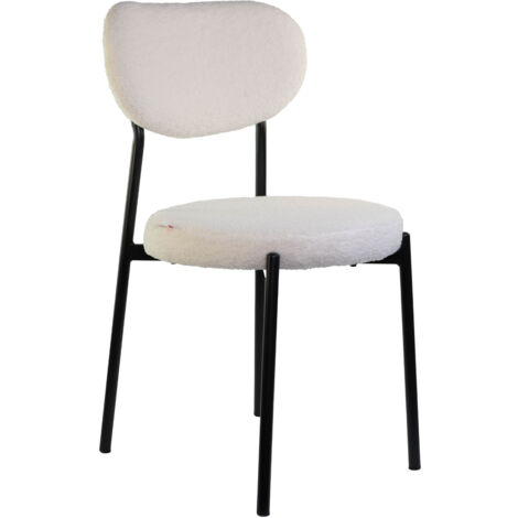 Marvin Sedia Chicago Teddy con Struttura in Metallo Nero e Seduta Imbottita in Morbido Cotone Bouclé di Design Moderno per Casa Ufficio Sala da Pranzo X1 CHICAGO TEDDY BIANCO