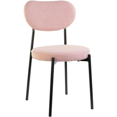 Marvin Sedia Chicago Teddy con Struttura in Metallo Nero e Seduta Imbottita in Morbido Cotone Bouclé di Design Moderno per Casa Ufficio Sala da Pranzo X1 CHICAGO TEDDY ROSA