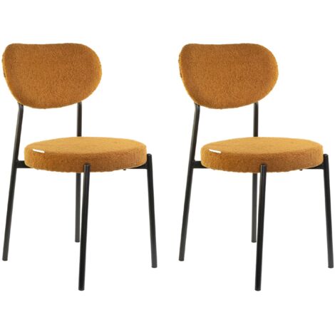 Marvin Sedia Chicago Teddy con Struttura in Metallo Nero e Seduta Imbottita in Morbido Cotone Bouclé di Design Moderno per Casa Ufficio Sala da Pranzo X2 CHICAGO TEDDY ARANCIO