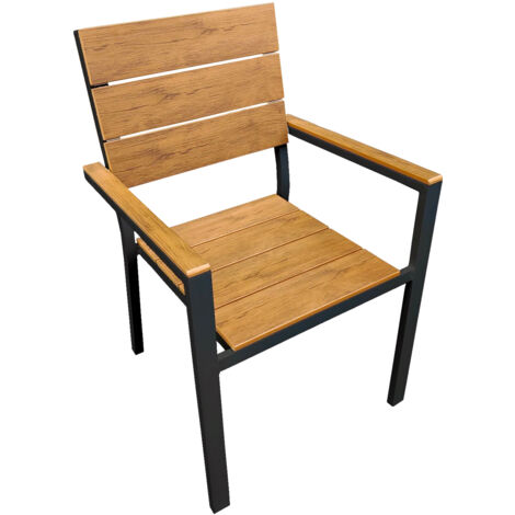 Marvin Sedia da Esterno con Braccioli Teak – Struttura in Alluminio Antiruggine e Seduta in Polywood Effetto Legno, Resistente alle Intemperie e ai Raggi UV – Design Moderno per Giardino, Terrazzo e P
