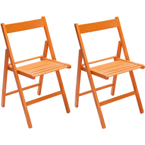 Marvin Sedia in Legno Pieghevole Birreria Colorata Interno o Esterno Salvaspazio Richiudibile da Campeggio Giardino Cucina Legno Massello Di Faggio Arancio - 2 Sedie