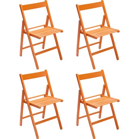 Marvin Sedia in Legno Pieghevole Birreria Colorata Interno o Esterno Salvaspazio Richiudibile da Campeggio Giardino Cucina Legno Massello Di Faggio Arancio - 4 Sedie