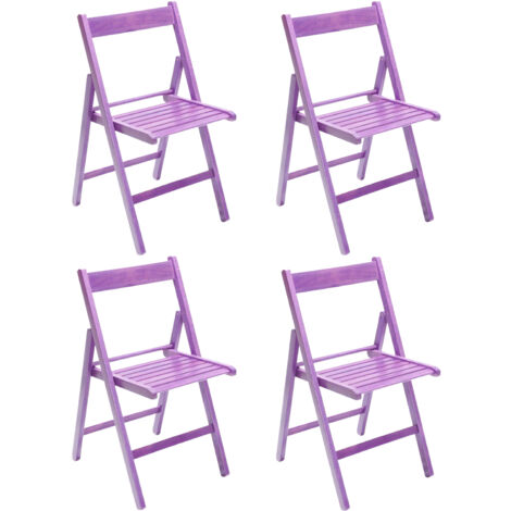 Marvin Sedia in Legno Pieghevole Birreria Colorata Interno o Esterno Salvaspazio Richiudibile da Campeggio Giardino Cucina Legno Massello Di Faggio Viola - 4 Sedie