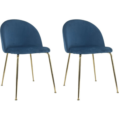 Marvin Sedia in Velluto e Oro Oslo da Sala Pranzo Con Gambe Metallo Dorate Seduta Imbottita Sedie Poltroncine Di Design Per Salotto Soggiorno Moderne Blu - 2 Sedie