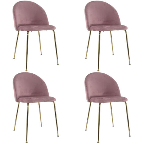 Marvin Sedia in Velluto e Oro Oslo da Sala Pranzo Con Gambe Metallo Dorate Seduta Imbottita Sedie Poltroncine Di Design Per Salotto Soggiorno Moderne Rosa - 4 Sedie