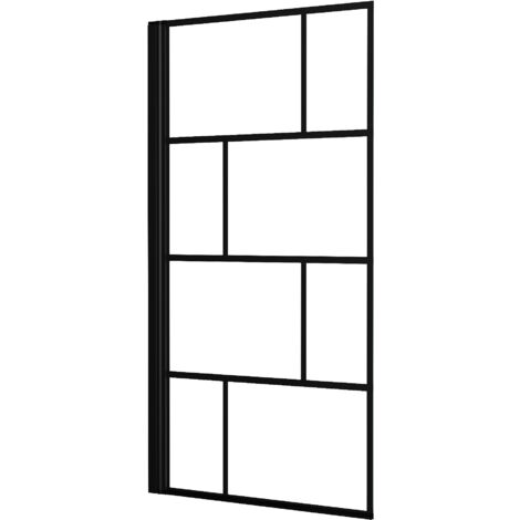 Marwell Badewannenfaltwand Bricks 140x80cm schwarz - Duschwand für Badewanne mit 4mm Einscheibensicherheitsglas - Mit Handtuchhalter - hochwertige Aluminiumrahmen