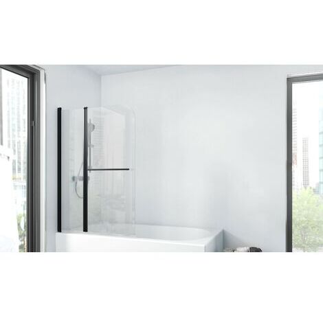 Marwell Badewannenfaltwand City 100 x 140 cm - matt schwarz - 2-teilig faltbar - beidseitig montierbar - Handtuchhalter - Badewannenaufsatz - Duschtrennwand - Duschabtrennung für Badewannen