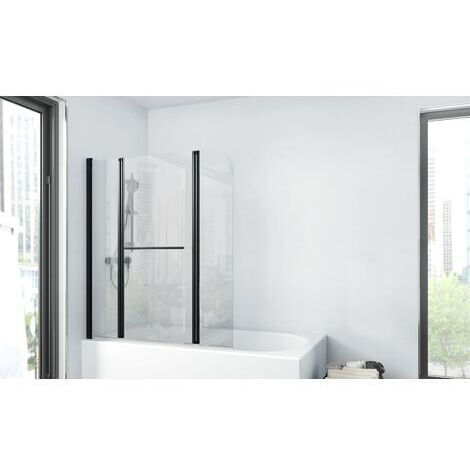 Marwell Badewannenfaltwand City 125 x 140 cm - matt schwarz - 3-teilig faltbar - beidseitig montierbar - Handtuchhalter - Badewannenaufsatz - Duschtrennwand - Duschabtrennung für Badewannen