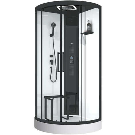 Marwell Dampf Duschkabine Spa Round 95x95x218cm - Fertigdusche im komplett Set mit Acrylwanne und Armatur - mit LED Regendusche - Radio und Bluetooth Lautsprecher