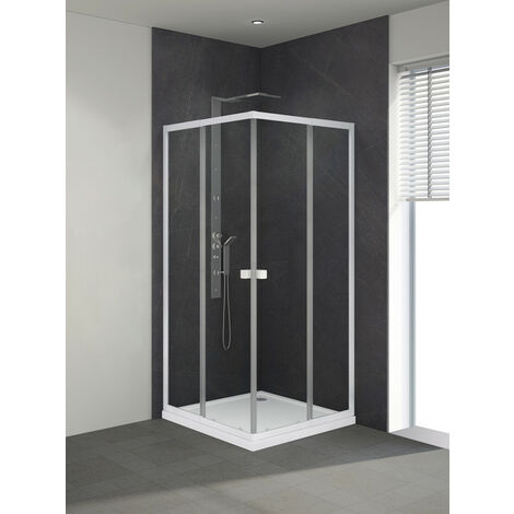 MARWELL Glasdusche Flexi 77-90 x 77-90 x 190 cm – Eckdusche mit Eckeinstieg - Duschkabine mit hochwertigen Aluminiumprofilen in weiß
