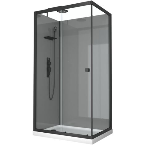 Marwell Komplettdusche Grey Style Rectangle 215x90x90cm - Fertigdusche mit 5mm gehärtetem Glas  - mit Regal Ablagefläche für Duschutensilien - hochwertige Aluminiumrahmen