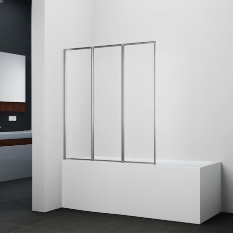 MARWELL Parete pieghevole per vasca da bagno Moon 120 x 130 x 5 cm - 3 pezzi e pieghevole - Box doccia per vasca da bagno in plastica con telaio in alluminio bianco di alta qualità