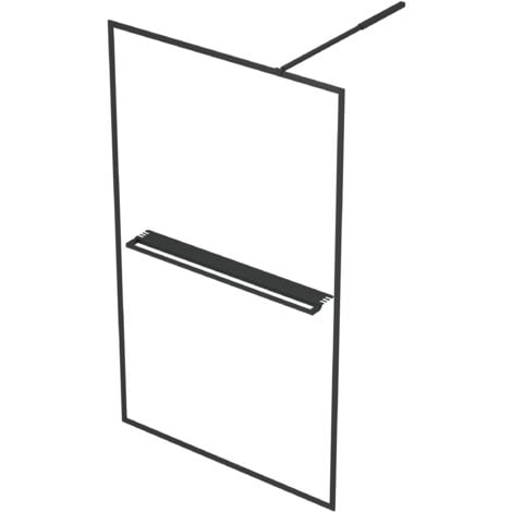 Marwell Walk In Dusche Black Frame Shelf 200x90cm - Duschwand mit 6 mm Einscheibensicherheitsglas - mit ausziehbarem Handtuchhalter - hochwertige Aluminiumrahmen