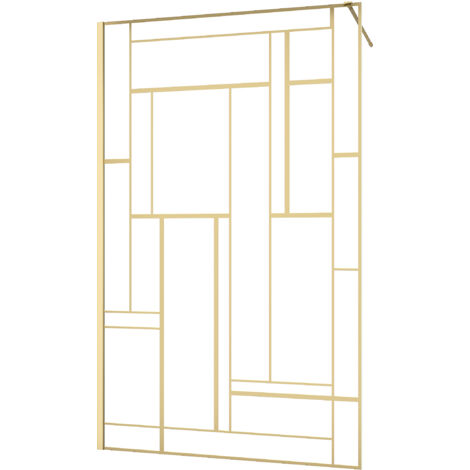Marwell Walk In Dusche Gallery 120x195 cm - Duschwand aus 5mm Einscheibensicherheitsglas - Duschabtrennung mit goldenen Siebdruck und hochwertigen Aluminiumwandprofil