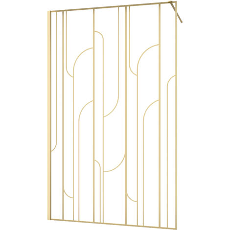 Marwell Walk In Dusche Nouveau 120x195 cm - Duschwand aus 5mm Einscheibensicherheitsglas - Duschabtrennung  mit goldenen Siebdruck und hochwertigen Aluminiumwandprofil