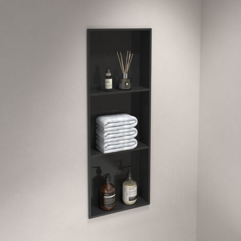 Marwell Wandnische Como schwarz 92 x 32 cm - Wandregal Edelstahl schwarz - Wandnische Dusche - Duschregal schwarz