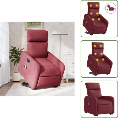 Masaje de 6 puntos - vidaXL Sillón de masaje elevable eléctrico tela rojo tinto - Silla para personas mayores