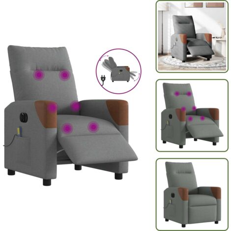 Masaje de 6 puntos - vidaXL Sillón reclinable de masaje eléctrico tela gris oscuro - Asiento cómodo