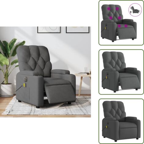Masaje de 6 puntos - vidaXL Sillón reclinable de masaje eléctrico tela gris oscuro - Asiento cómodo