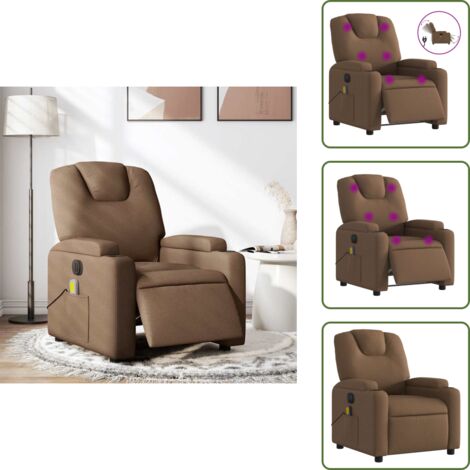Masaje de 6 puntos - vidaXL Sillón reclinable de masaje eléctrico tela marrón - Asiento cómodo
