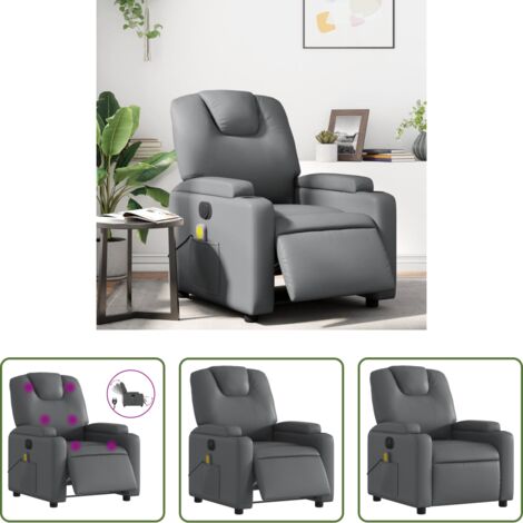 Masaje de vibración -  Sillón de masaje reclinable eléctrico cuero sintético gris
