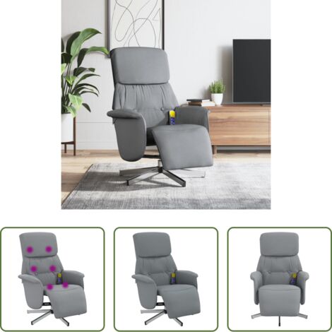 Masaje de vibración -  Sillón reclinable de masaje con reposapiés tela gris claro