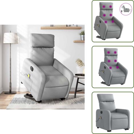 Masaje de vibración - vidaXL Sillón de masaje eléctrico reclinable elevable tela gris claro - Reposapiés eléctrico