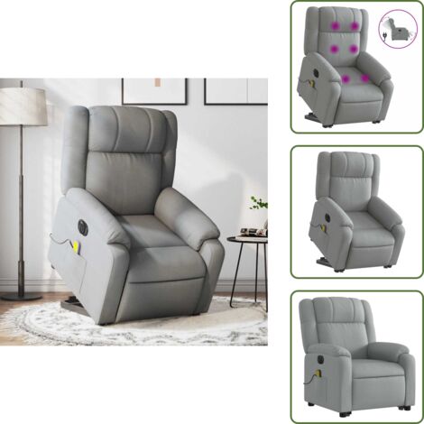 Masaje de vibración - vidaXL Sillón de masaje eléctrico reclinable elevable tela gris claro - Reposapiés eléctrico