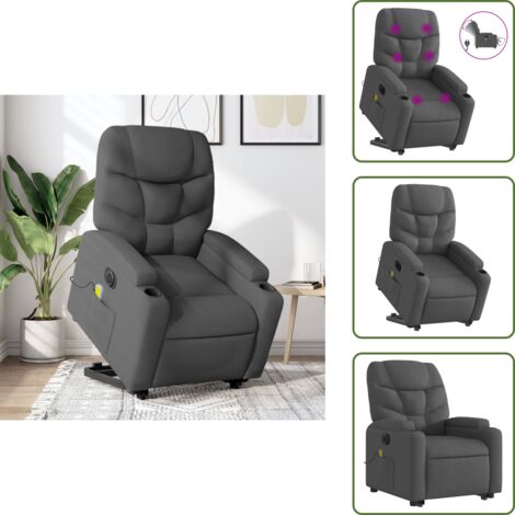 Masaje de vibración - vidaXL Sillón de masaje eléctrico reclinable elevable tela gris oscuro - Reposapiés eléctrico