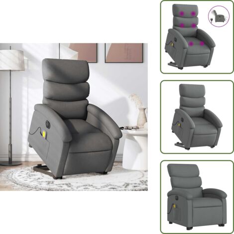 Masaje de vibración - vidaXL Sillón de masaje eléctrico reclinable elevable tela gris oscuro - Reposapiés eléctrico