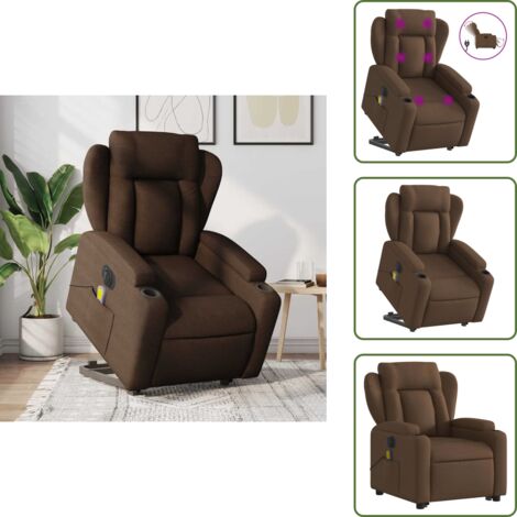Masaje de vibración - vidaXL Sillón de masaje eléctrico reclinable elevable tela marrón - Reposapiés eléctrico