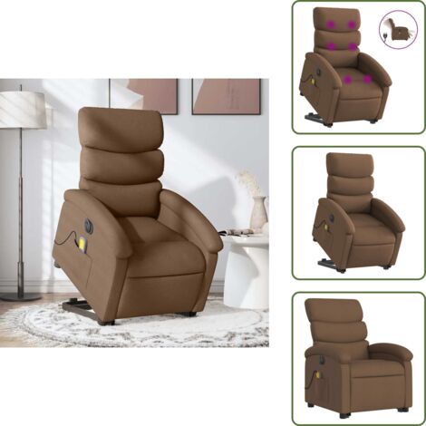 Masaje de vibración - vidaXL Sillón de masaje eléctrico reclinable elevable tela marrón - Silla para personas mayores