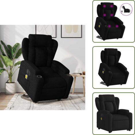 Masaje de vibración - vidaXL Sillón de masaje eléctrico reclinable elevable tela negro - Reposapiés eléctrico