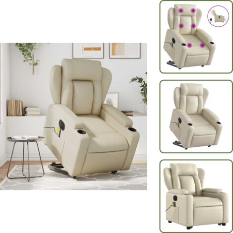 Masaje de vibración - vidaXL Sillón de masaje elevable eléctrico cuero sintético crema - Reposapiés eléctrico