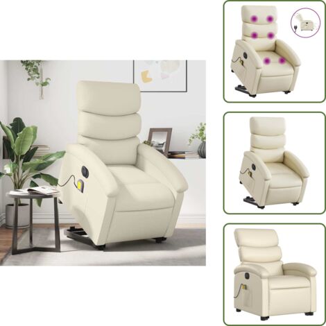 Masaje de vibración - vidaXL Sillón de masaje elevable eléctrico cuero sintético crema - Sillón reclinable