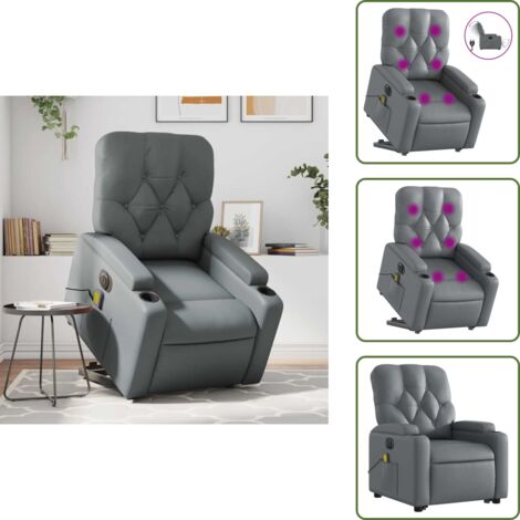 Masaje de vibración - vidaXL Sillón de masaje elevable eléctrico cuero sintético gris - Reposapiés eléctrico