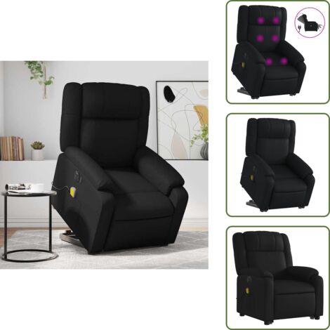 Masaje de vibración - vidaXL Sillón de masaje elevable eléctrico cuero sintético negro - Sillón reclinable