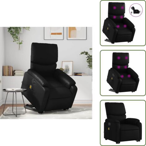 Masaje de vibración - vidaXL Sillón de masaje elevable eléctrico cuero sintético negro - Sillón reclinable
