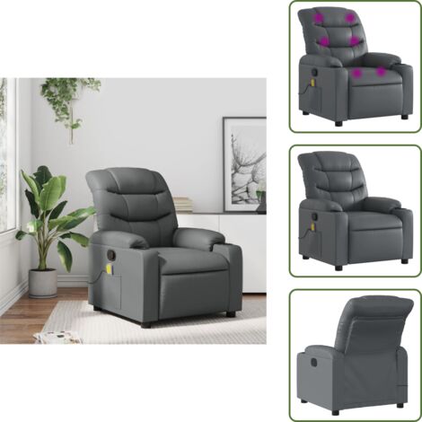 Masaje de vibración - vidaXL Sillón de masaje reclinable cuero sintético gris - Asiento cómodo