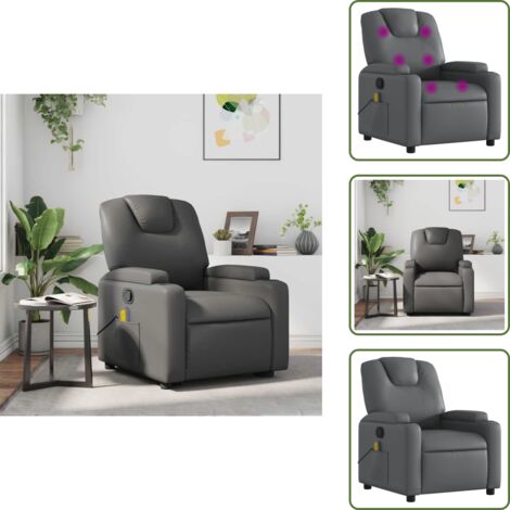 Masaje de vibración - vidaXL Sillón de masaje reclinable cuero sintético gris - Asiento cómodo