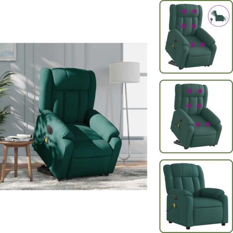 Masaje de vibración - vidaXL Sillón masaje eléctrico reclinable elevable tela verde oscuro - Reposapiés eléctrico