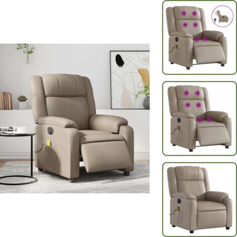 Masaje de vibración - vidaXL Sillón reclinable de masaje eléctrico cuero sintético capuchino - Asiento cómodo