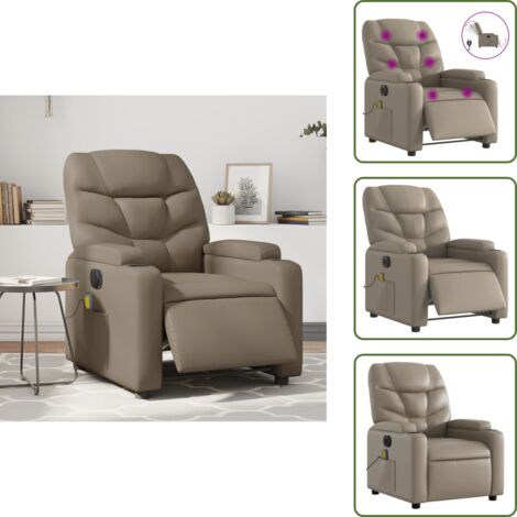 Masaje de vibración - vidaXL Sillón reclinable de masaje eléctrico cuero sintético capuchino - Asiento cómodo